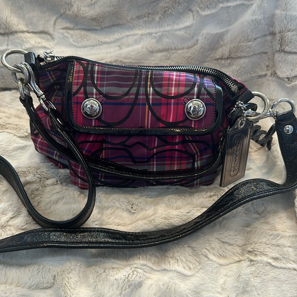 Coach Poppy Tartan Pink, Purple and Black Shoulder Multiple -Way Bag!